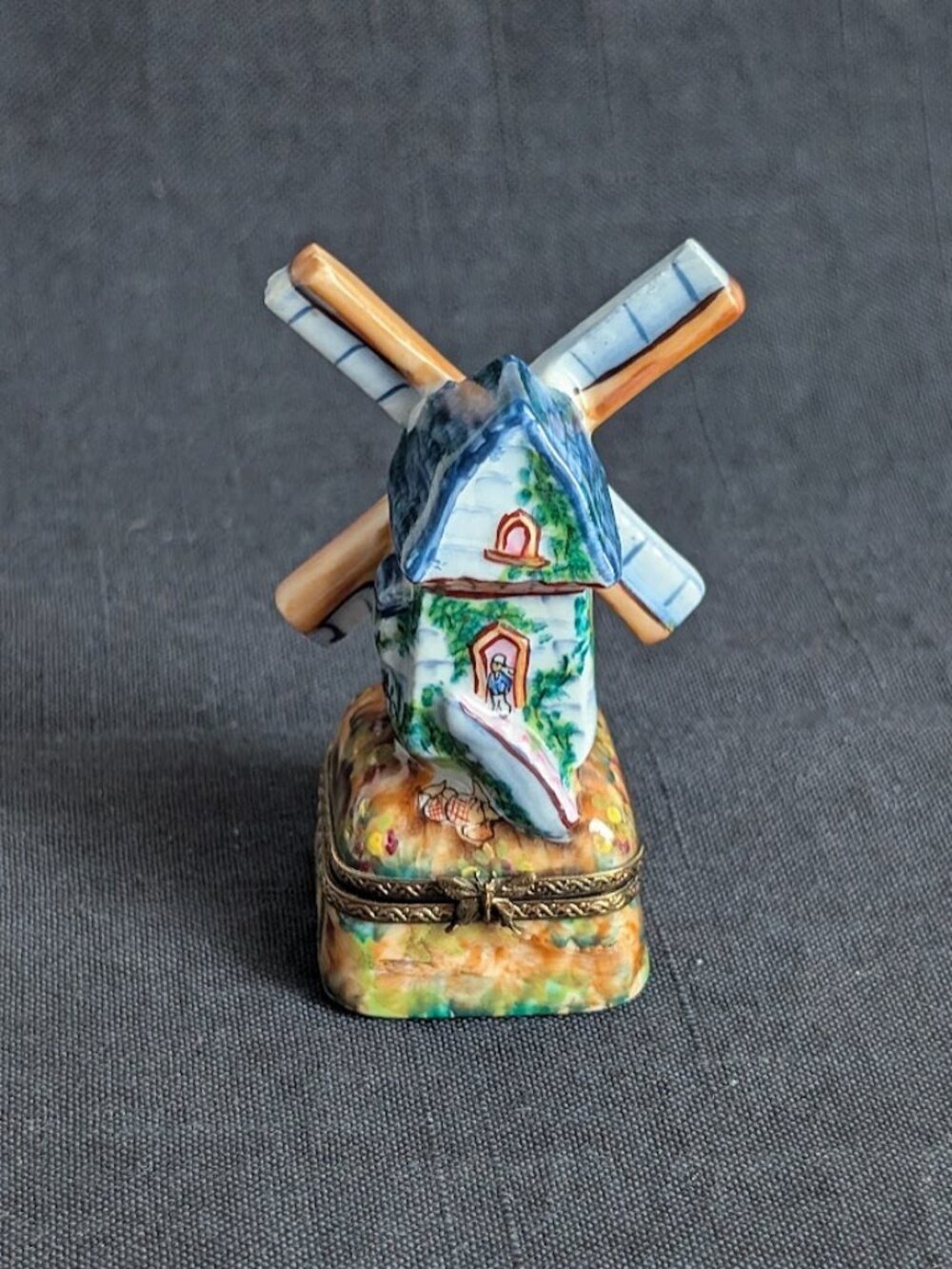Hand Painted French Limoges Windmill Porcelain Box Vintage Hinged Limoges Box